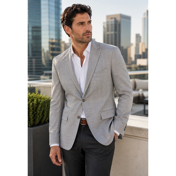 Kenneth Cole Reaction Other - Reaction Kenneth Cole Gray Techni Cole Modern Fit Windowpane Sport Coat 40L